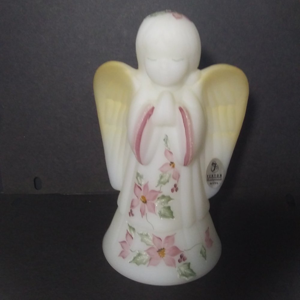 Fenton satin glass Hand painted Angel S Massey poinsettias